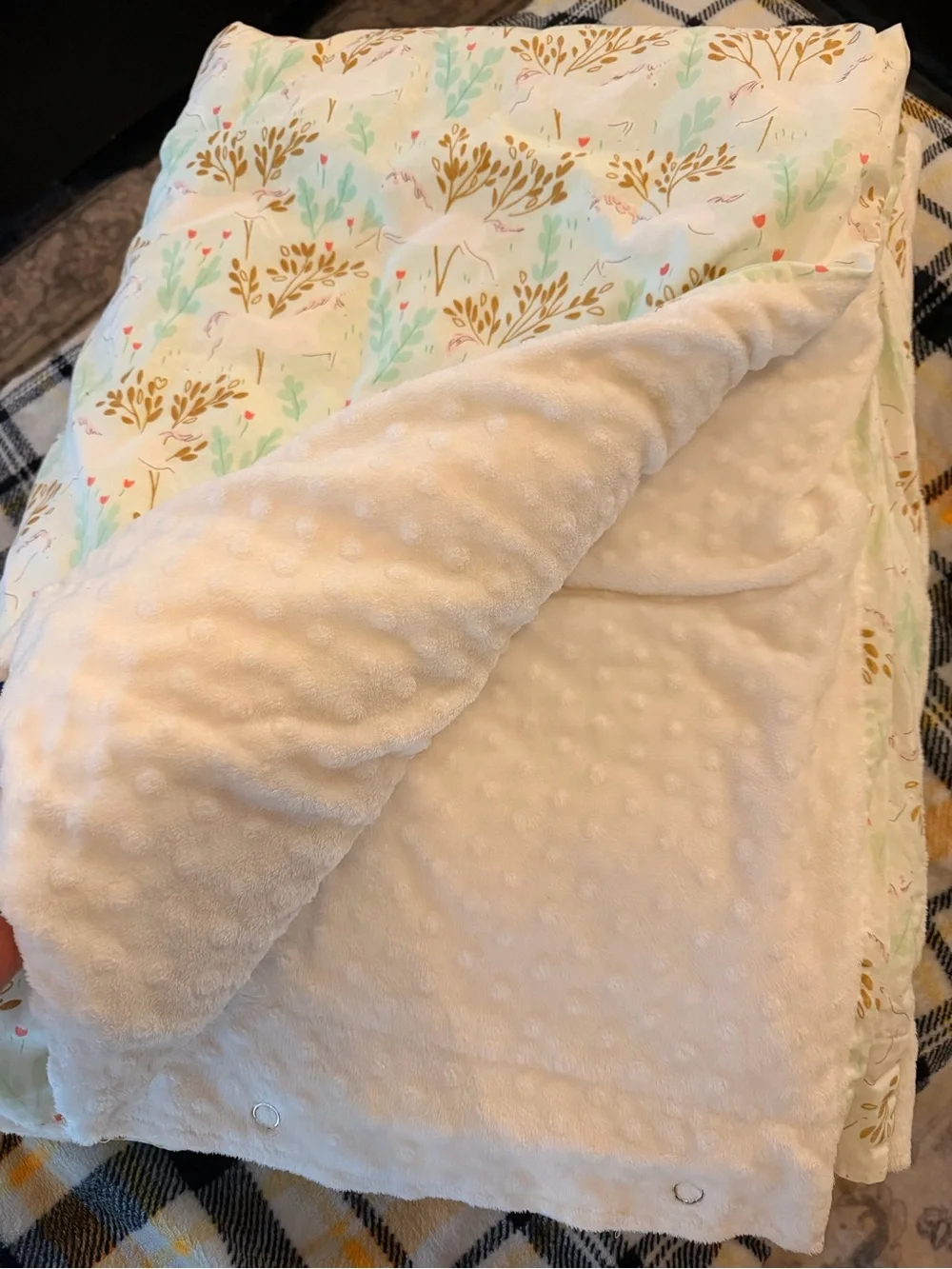 Pottery Barn Kids Duvet and Duvet Cover with Gold & Mint Botanical Print